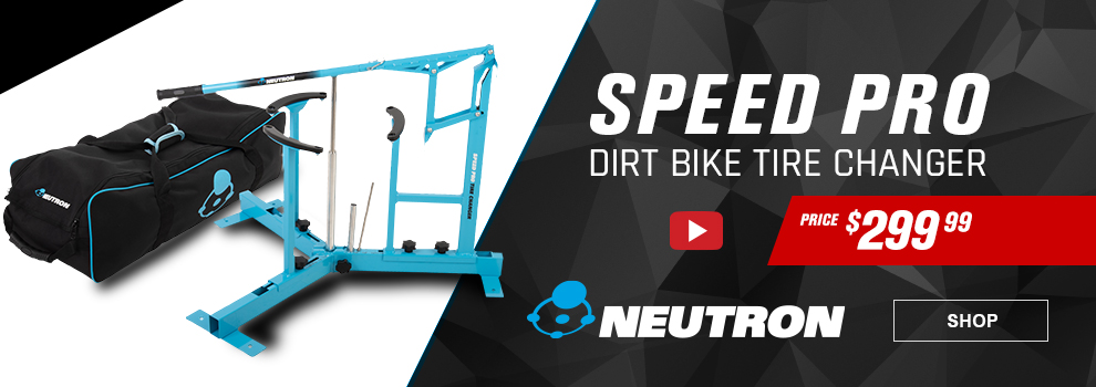 Neutron Speed Pro Dirt Bike Tire Changer, Video, Price $299 and 99 cents, the tire changer, along with its storage bag